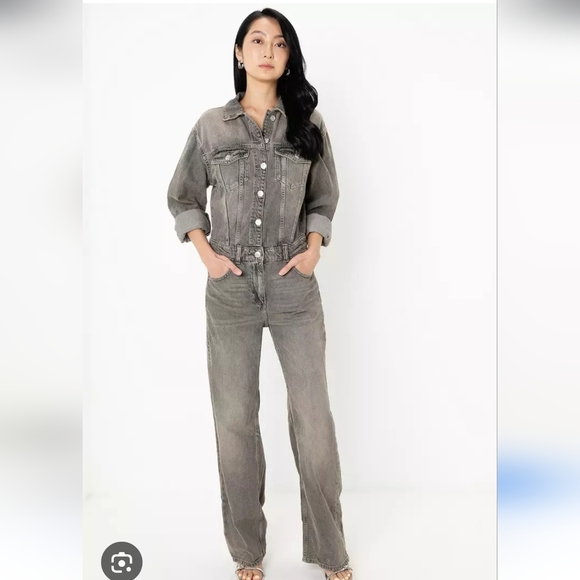 ZARA Grey Denim Jumpsuit. Size Small - Picture 1 of 12
